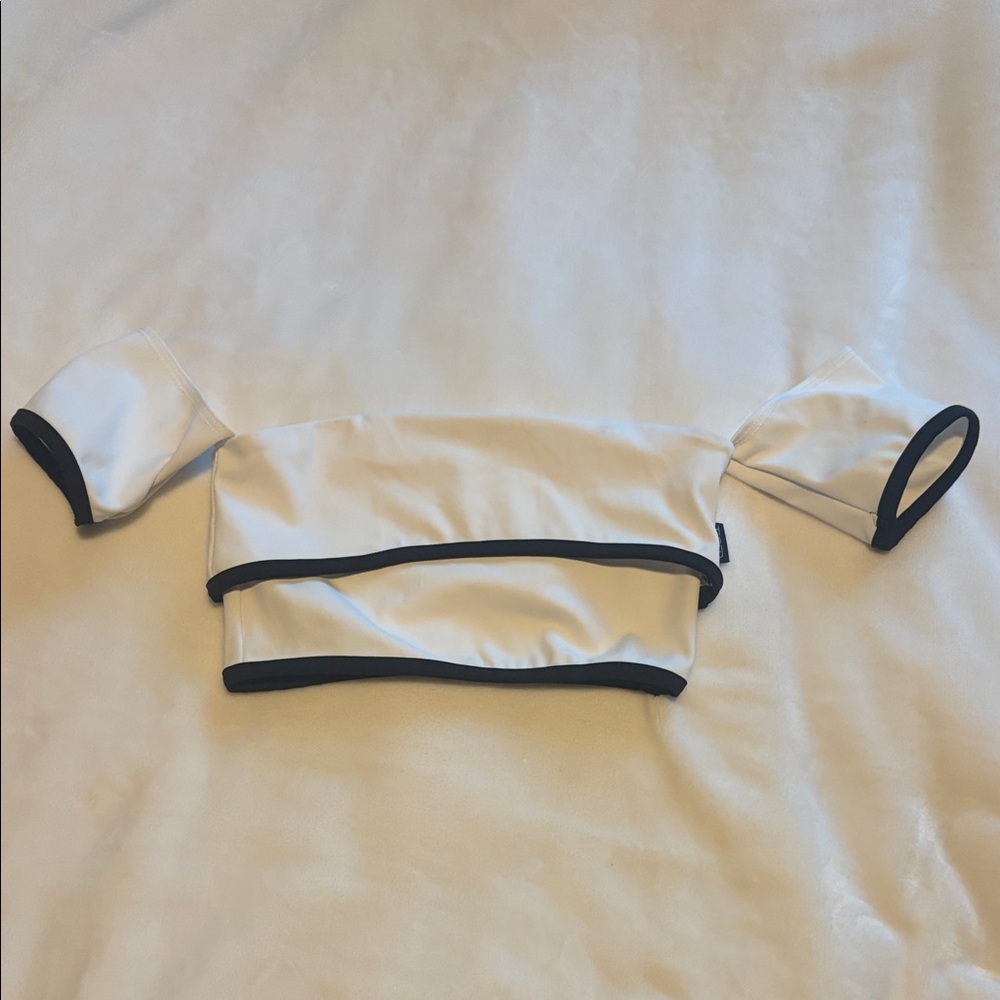 Tiger Friday White Off-Shoulder Crop Top with Black Trim AXS